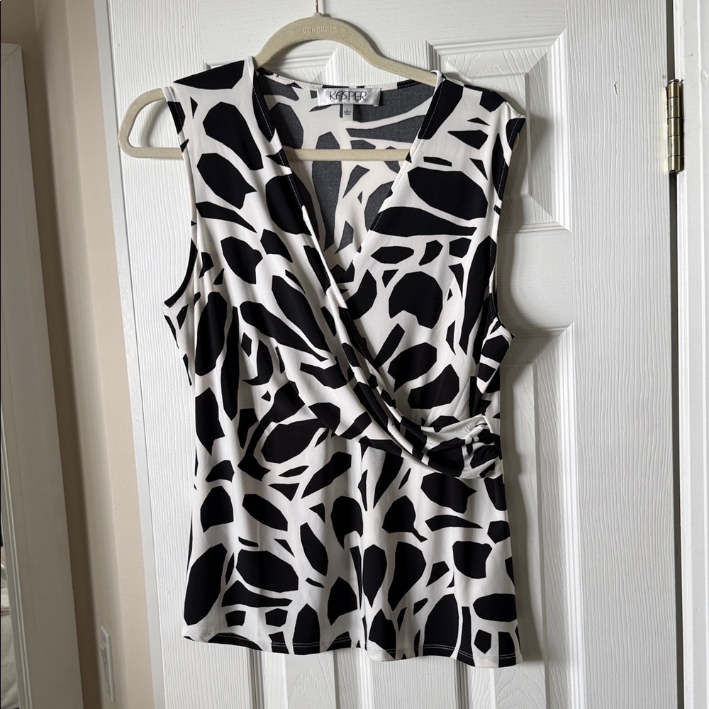 White House Black Market Abstract Black and White Blouse